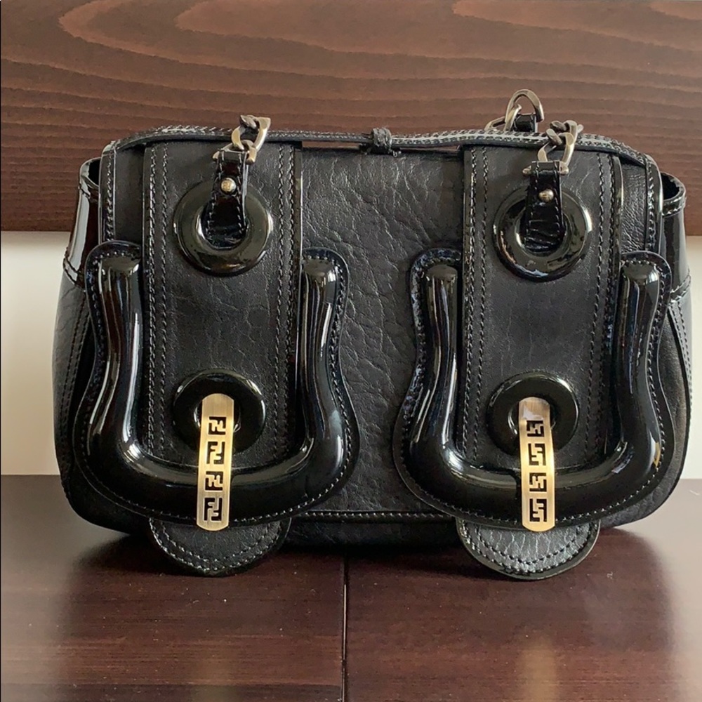 Authentic Fendi black leather B bag
